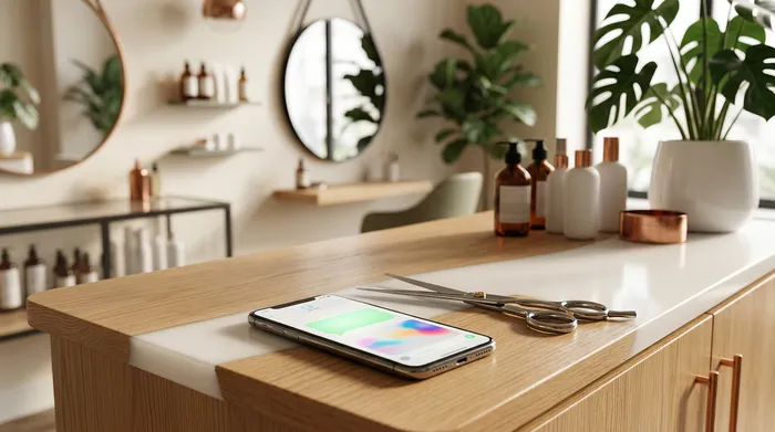 Un smartphone que muestra una aplicación de mensajería apoyado sobre una mesa de mármol, junto a una hoja con una lista de tareas manuscrita y un lápiz.